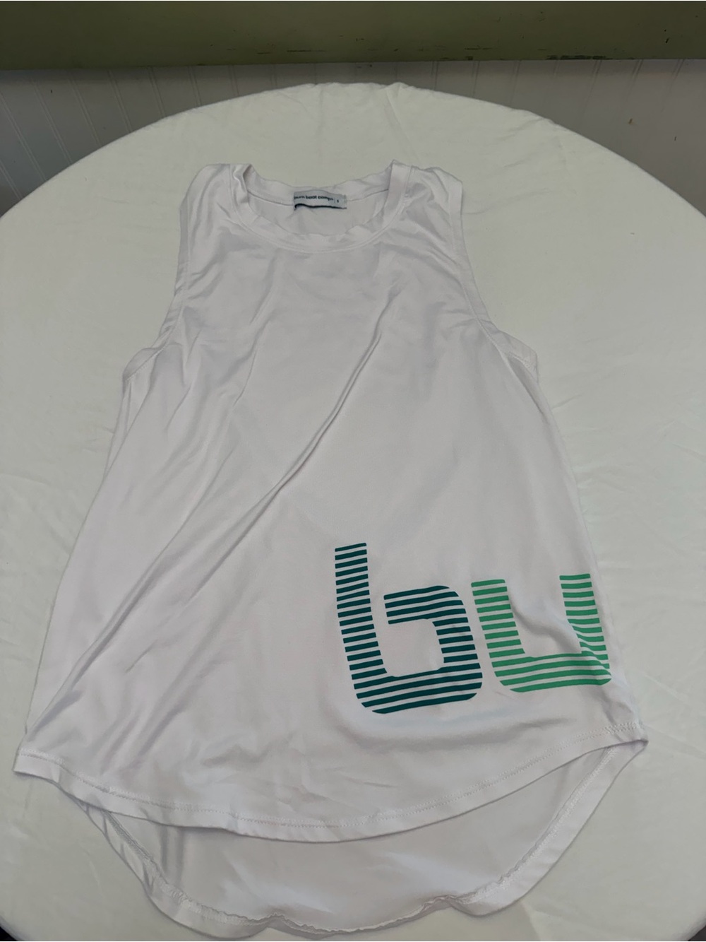 White Sleeveless Tank Top with Teal and Green Graphic